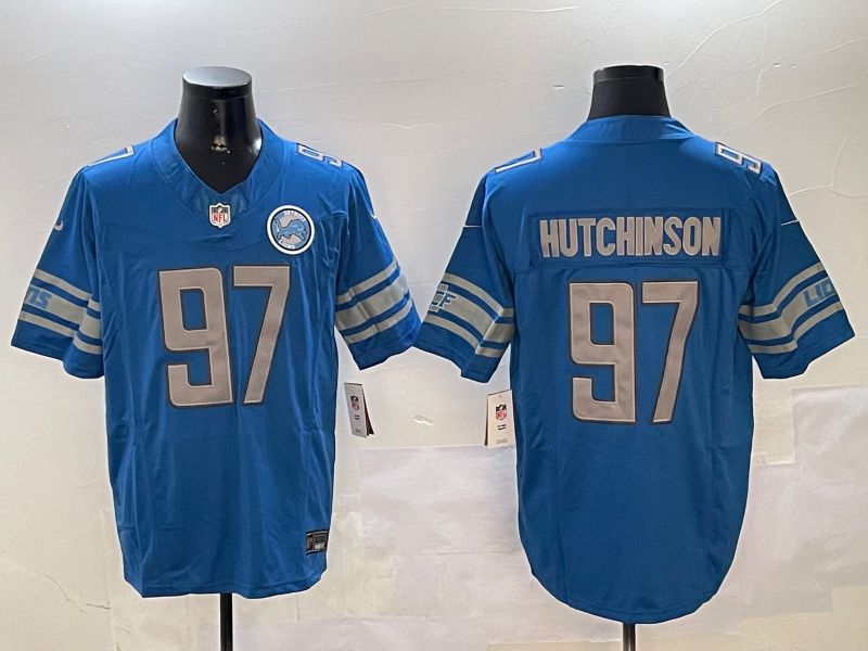 Men Detroit Lions #97 Hutchinson Blue three generations 2024 Nike Limited NFL Jersey style 01021